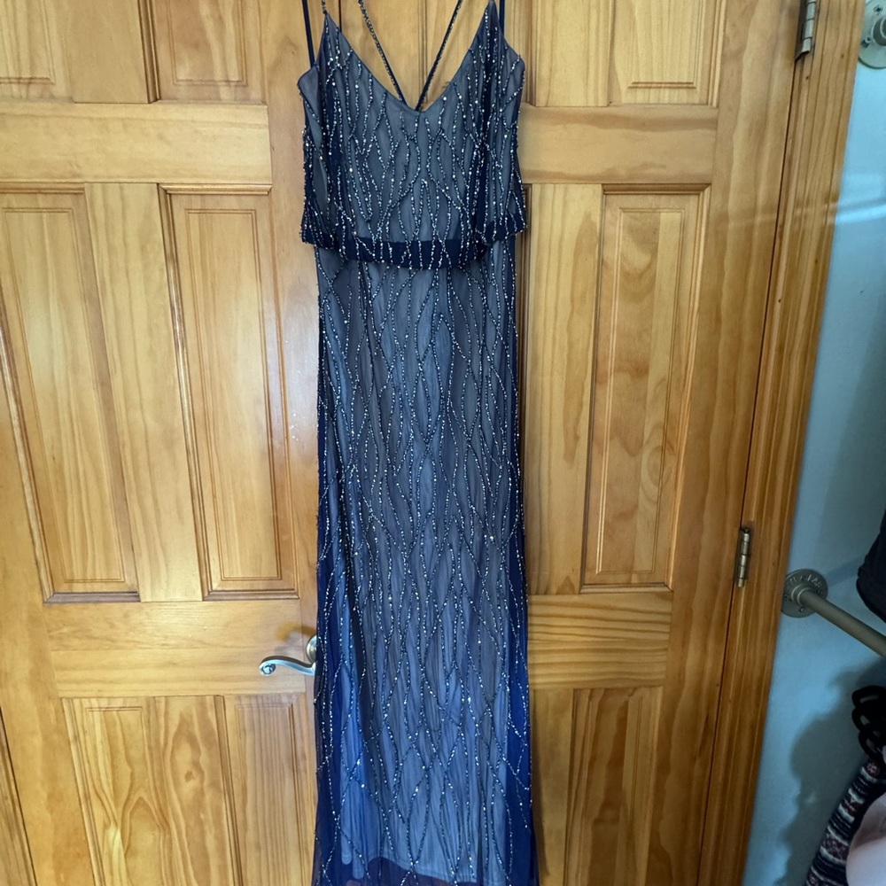 Adrianna Papell Collection Navy Blue Beaded full length dress